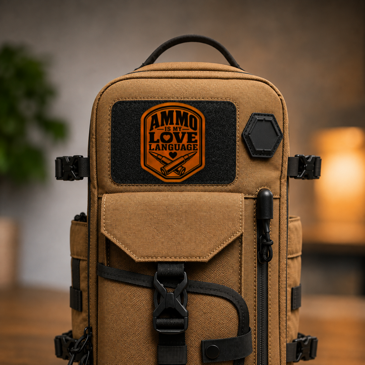 Ammo Is My Love Language – Leatherette Morale Patch — in use