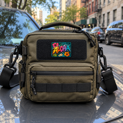 Floral Aloha – Leatherette Morale Patch — in use