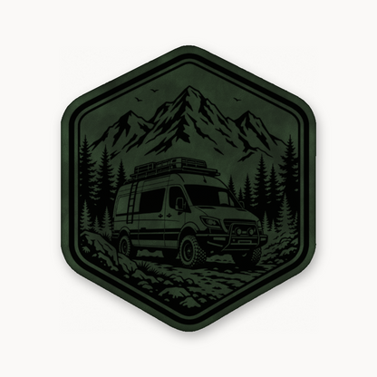 Overlanding Van Life – Leatherette Morale Patch — Dark Saddle Green