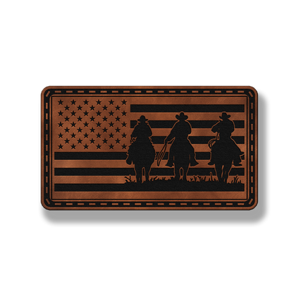 American Cowboys Flag leatherette morale patch in saddle chestnut