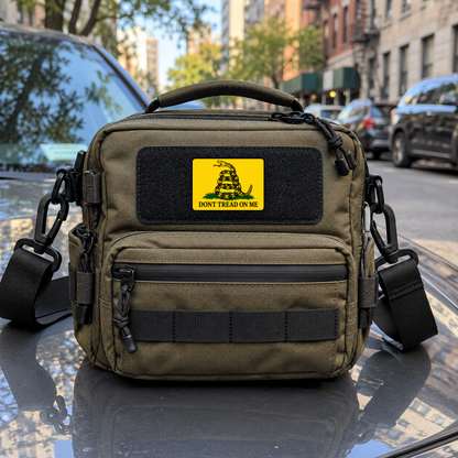 Don't Tread On Me Color – Leatherette Morale Patch — in use