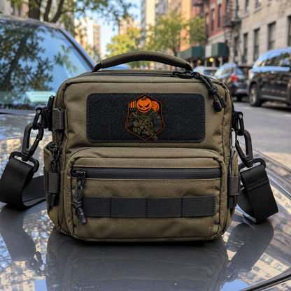 Tactical Pumpkin Operator – Leatherette Morale Patch — in use