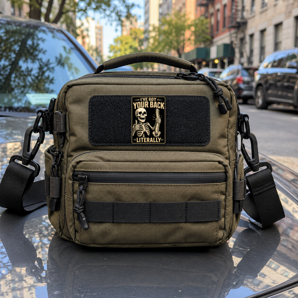 I've Got Your Back - Skeleton – Leatherette Morale Patch — in use