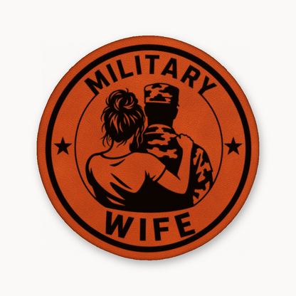 Military Wife – Soldier Emblem – Leatherette Morale Patch — Classic Orange