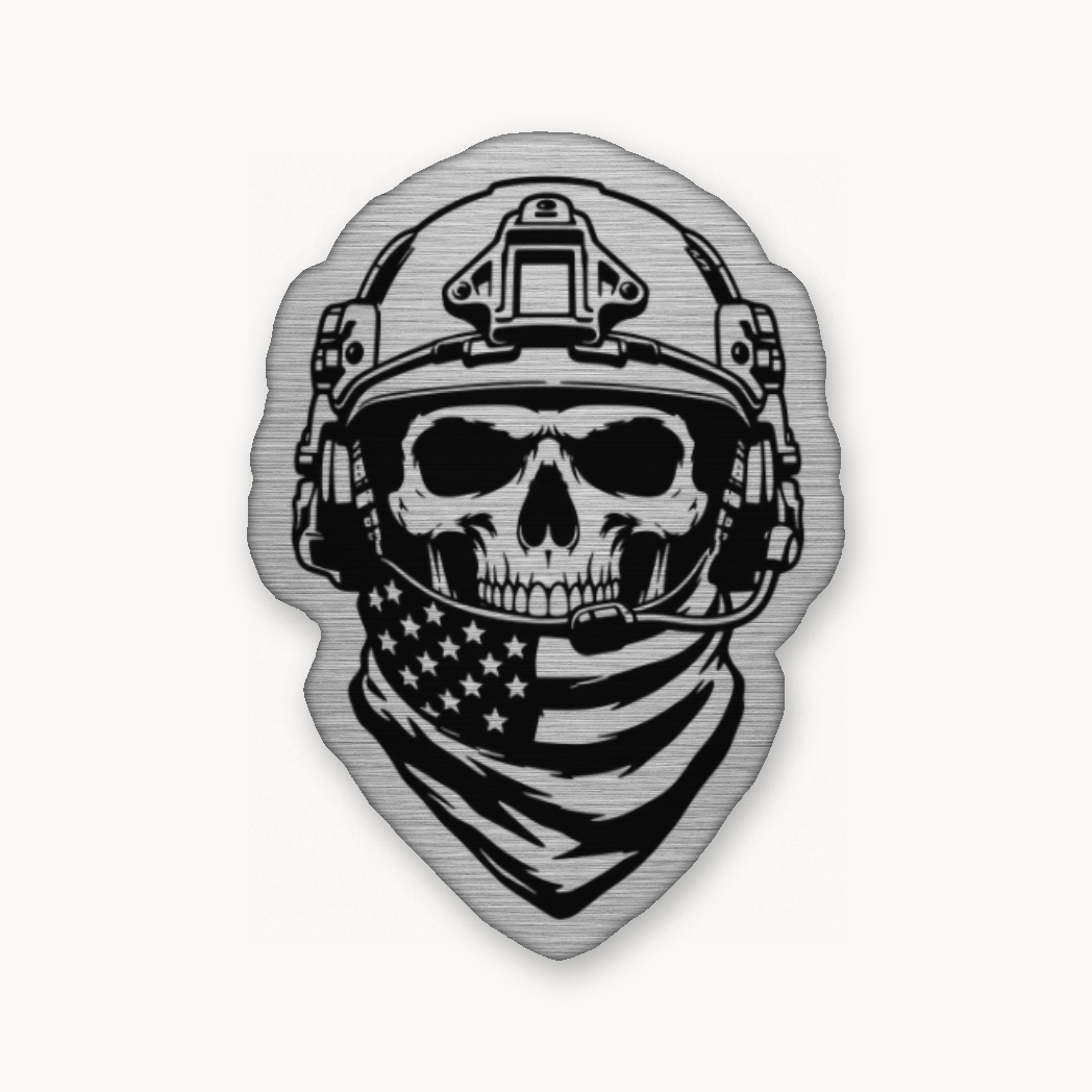 American Tactical Skull Operator – Leatherette Morale Patch — Silver