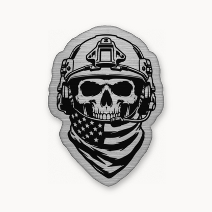 American Tactical Skull Operator – Leatherette Morale Patch — Silver