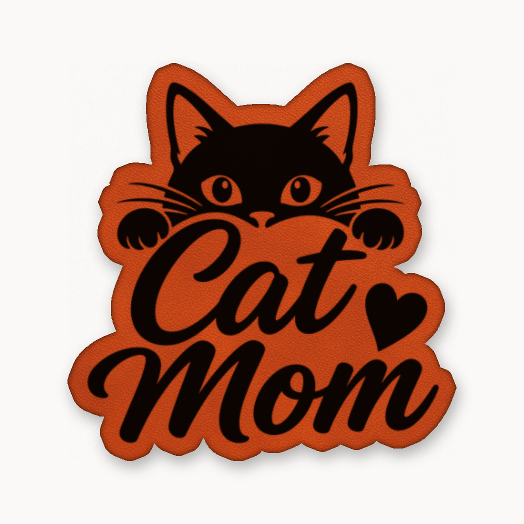 Cat Mom – Leatherette Morale Patch — Classic Orange
