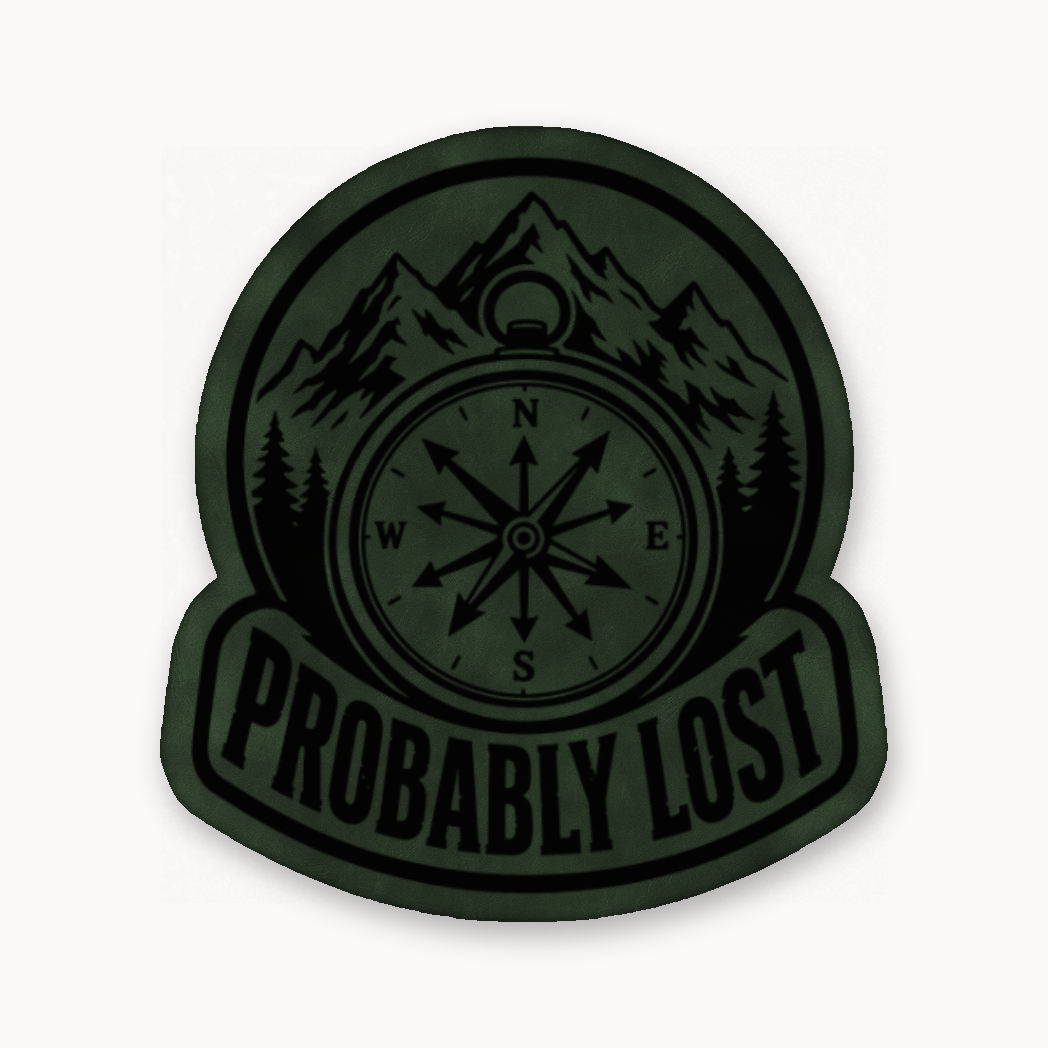 Probably Lost Compass Explorer – Leatherette Morale Patch — Dark Saddle Green