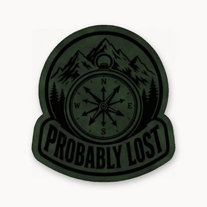 Probably Lost Compass Explorer – Leatherette Morale Patch — Dark Saddle Green
