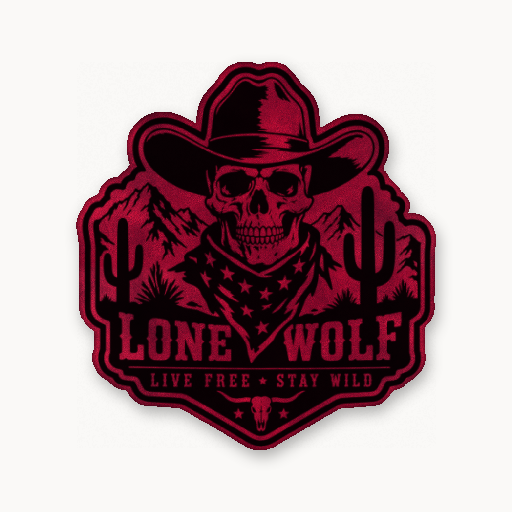 Lone Wolf Life Free Stay Wild – Leatherette Morale Patch — Dark Saddle Red