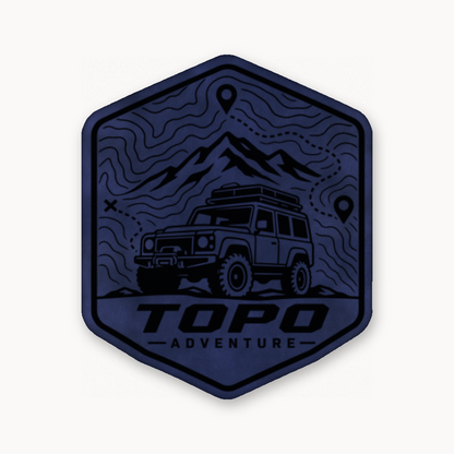 Topo Adventure Badge – Leatherette Morale Patch — Dark Saddle Blue