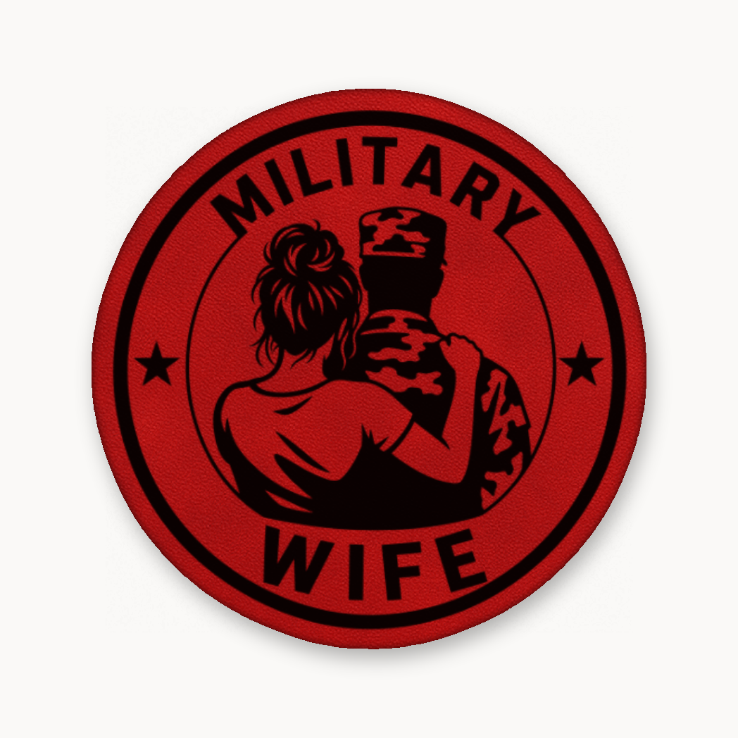 Military Wife – Soldier Emblem – Leatherette Morale Patch — Classic Red