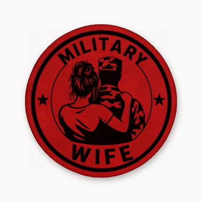 Military Wife – Soldier Emblem – Leatherette Morale Patch — Classic Red