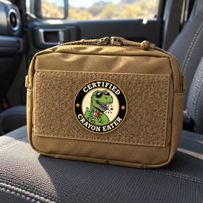 Certified Crayon Eater – Leatherette Morale Patch — in use