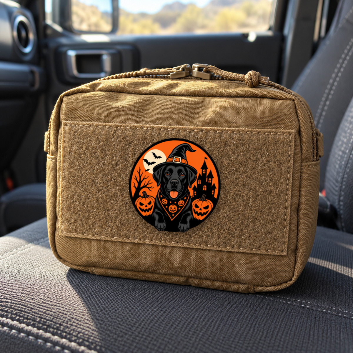 Halloween Labrador – Leatherette Morale Patch — in use