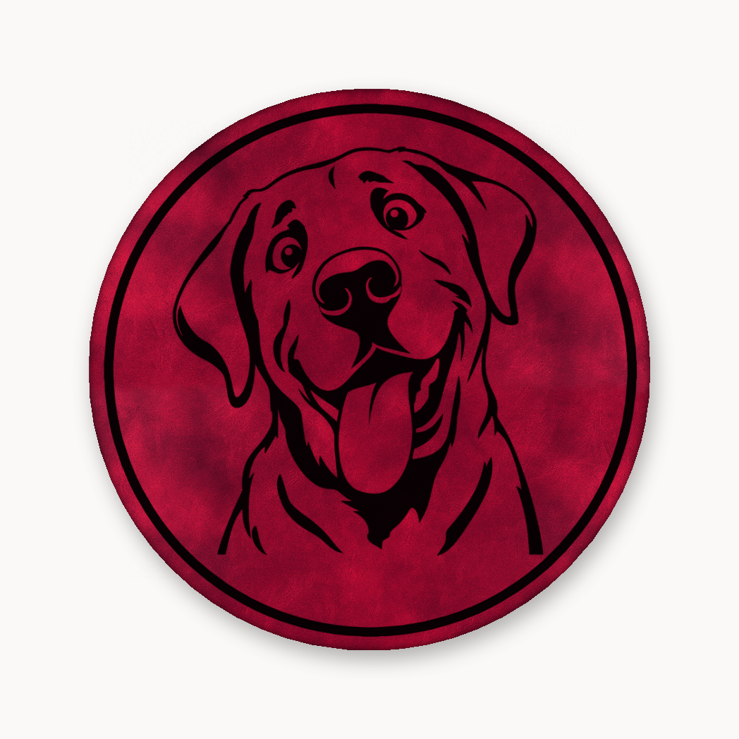 Goofy Labrador – Leatherette Morale Patch — Dark Saddle Red