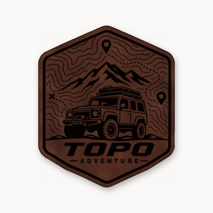 Topo Adventure Badge – Leatherette Morale Patch — Dark Saddle Brown