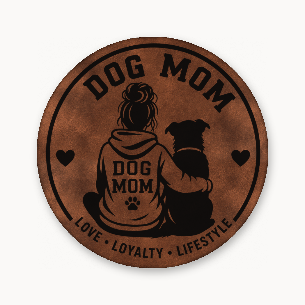 Dog Mom Style 1 – Leatherette Morale Patch — Chestnut Saddle Brown