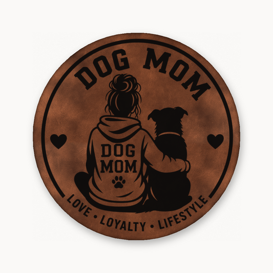Dog Mom Style 1 – Leatherette Morale Patch — Chestnut Saddle Brown