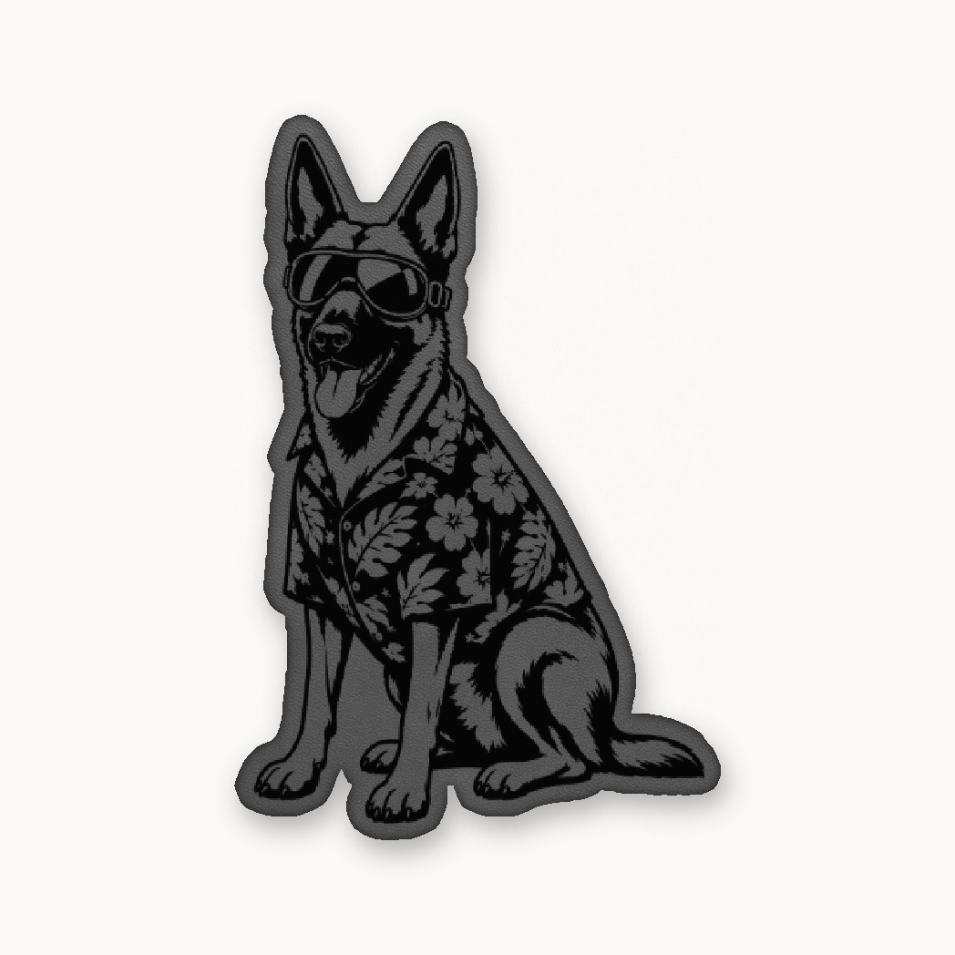 Beach Malinois Patrol – Leatherette Morale Patch — Classic Gray