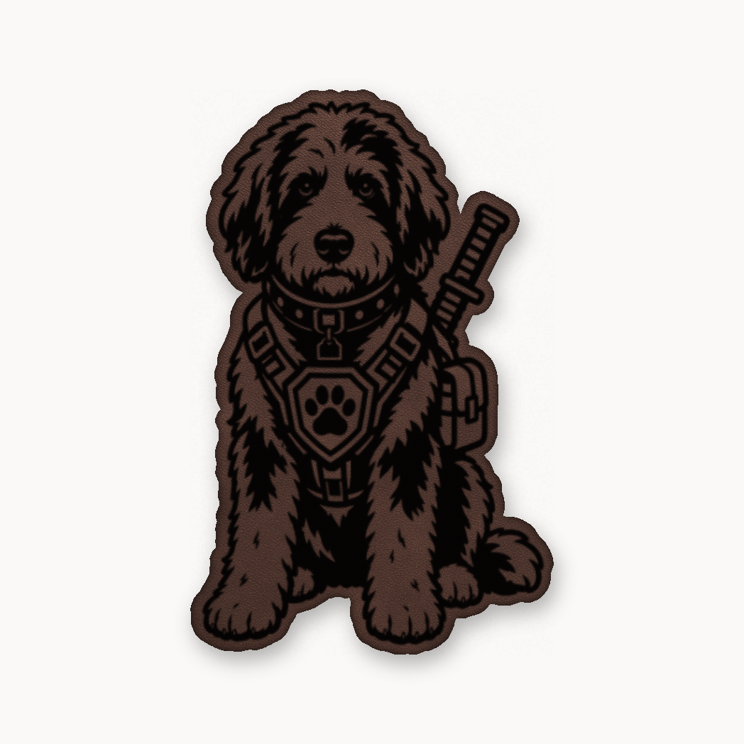 Tactical Bernedoodle – Leatherette Morale Patch — Classic Light Brown