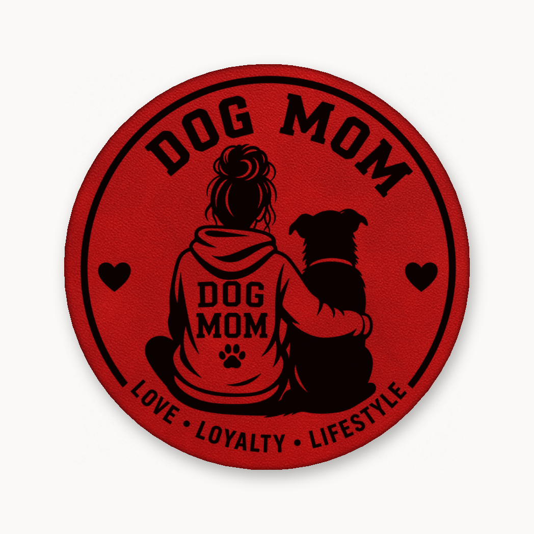 Dog Mom Style 1 – Leatherette Morale Patch — Classic Red