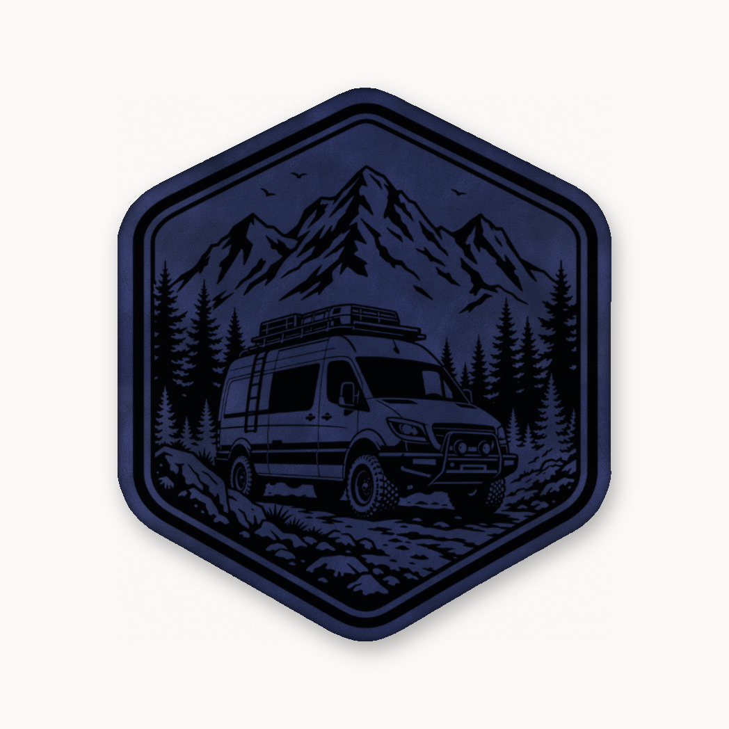 Overlanding Van Life – Leatherette Morale Patch — Dark Saddle Blue