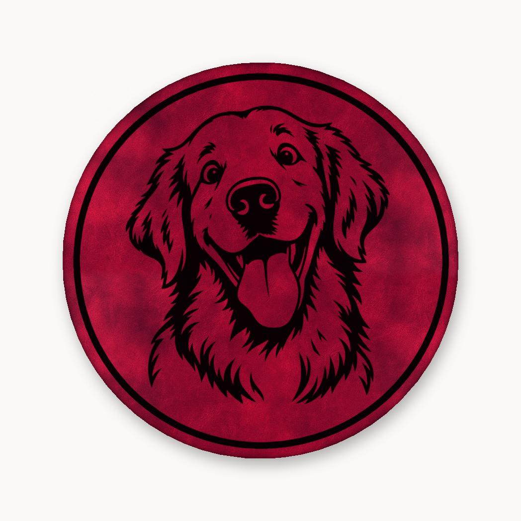 Goofy Golden Retriever – Leatherette Morale Patch — Dark Saddle Red