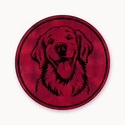 Goofy Golden Retriever – Leatherette Morale Patch — Dark Saddle Red