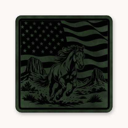 Western American Flag Horse – Leatherette Morale Patch — Dark Saddle Green