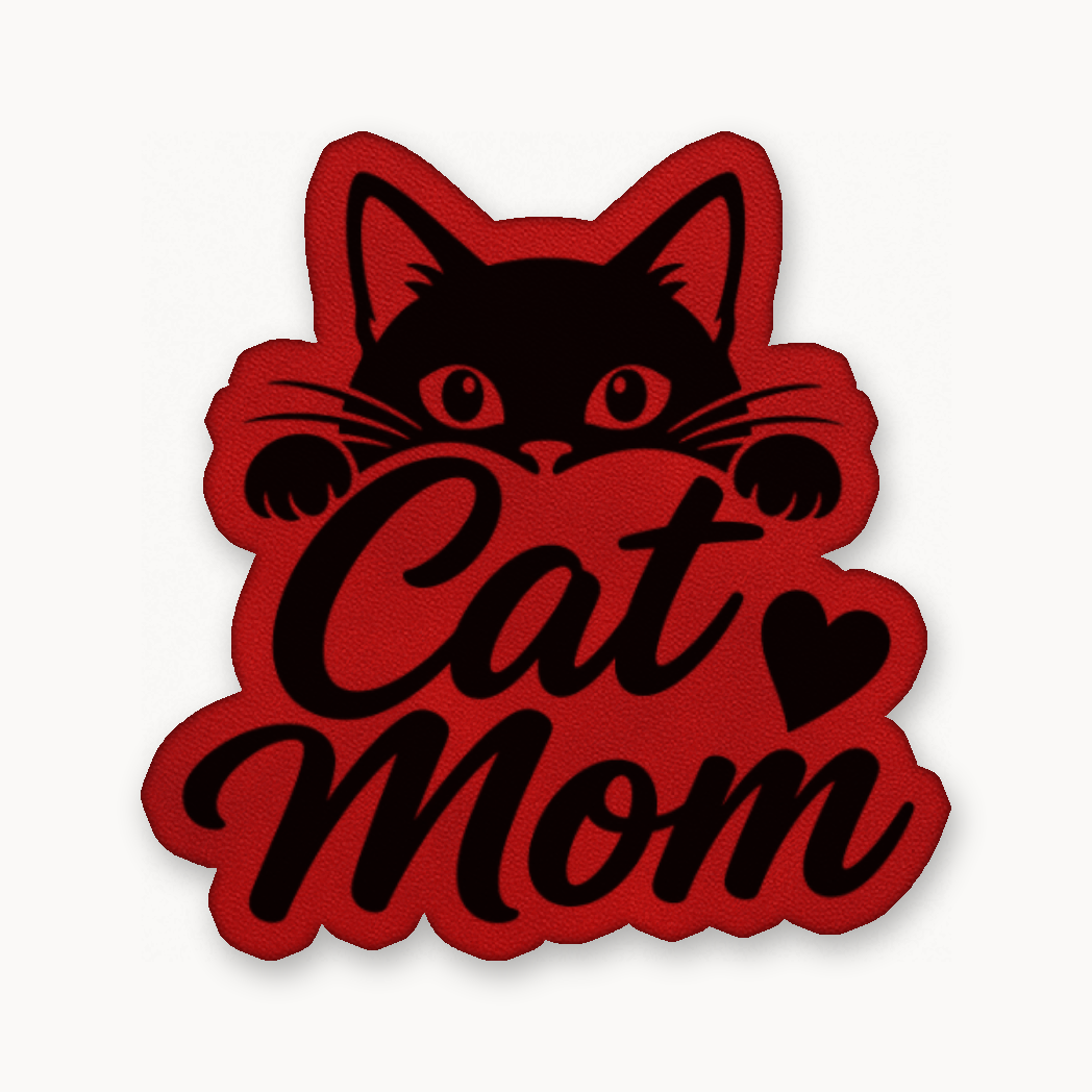 Cat Mom – Leatherette Morale Patch — Classic Red