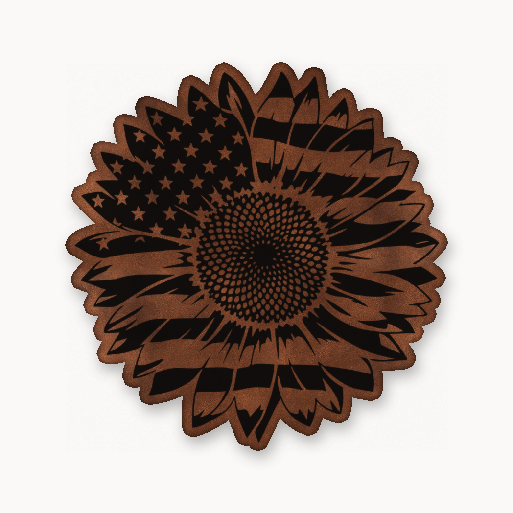 US Flag Sunflower Patch – Leatherette Morale Patch — Chestnut Saddle Brown