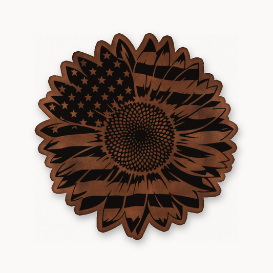 US Flag Sunflower Patch – Leatherette Morale Patch — Chestnut Saddle Brown