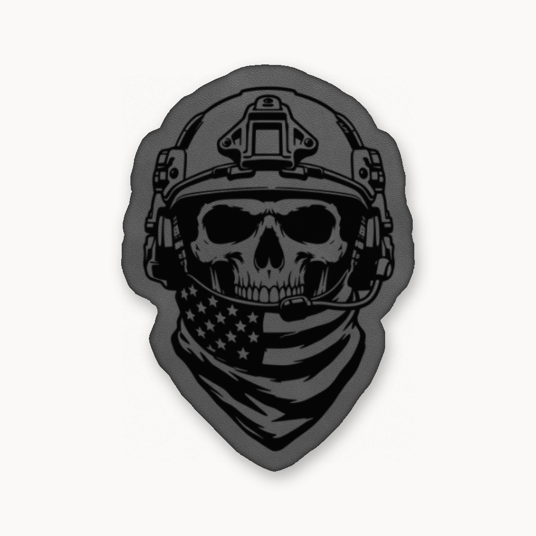 American Tactical Skull Operator – Leatherette Morale Patch — Classic Gray
