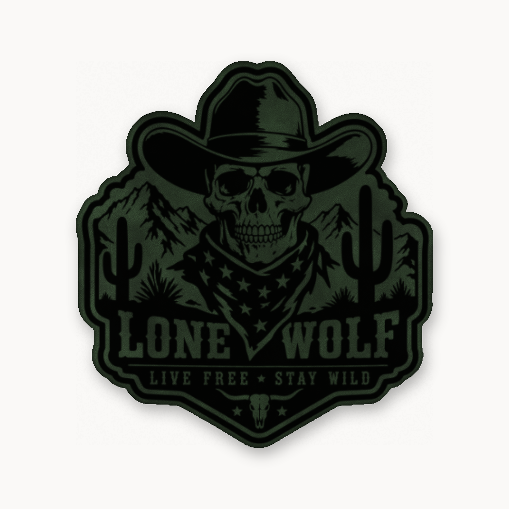 Lone Wolf Life Free Stay Wild – Leatherette Morale Patch — Dark Saddle Green