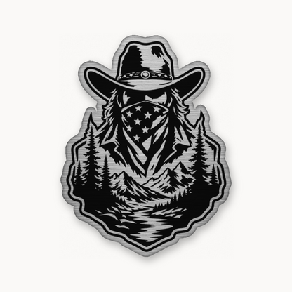 American Cowboy Style 1 – Leatherette Morale Patch — Silver