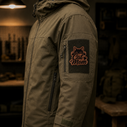 Cat Mom – Leatherette Morale Patch — in use