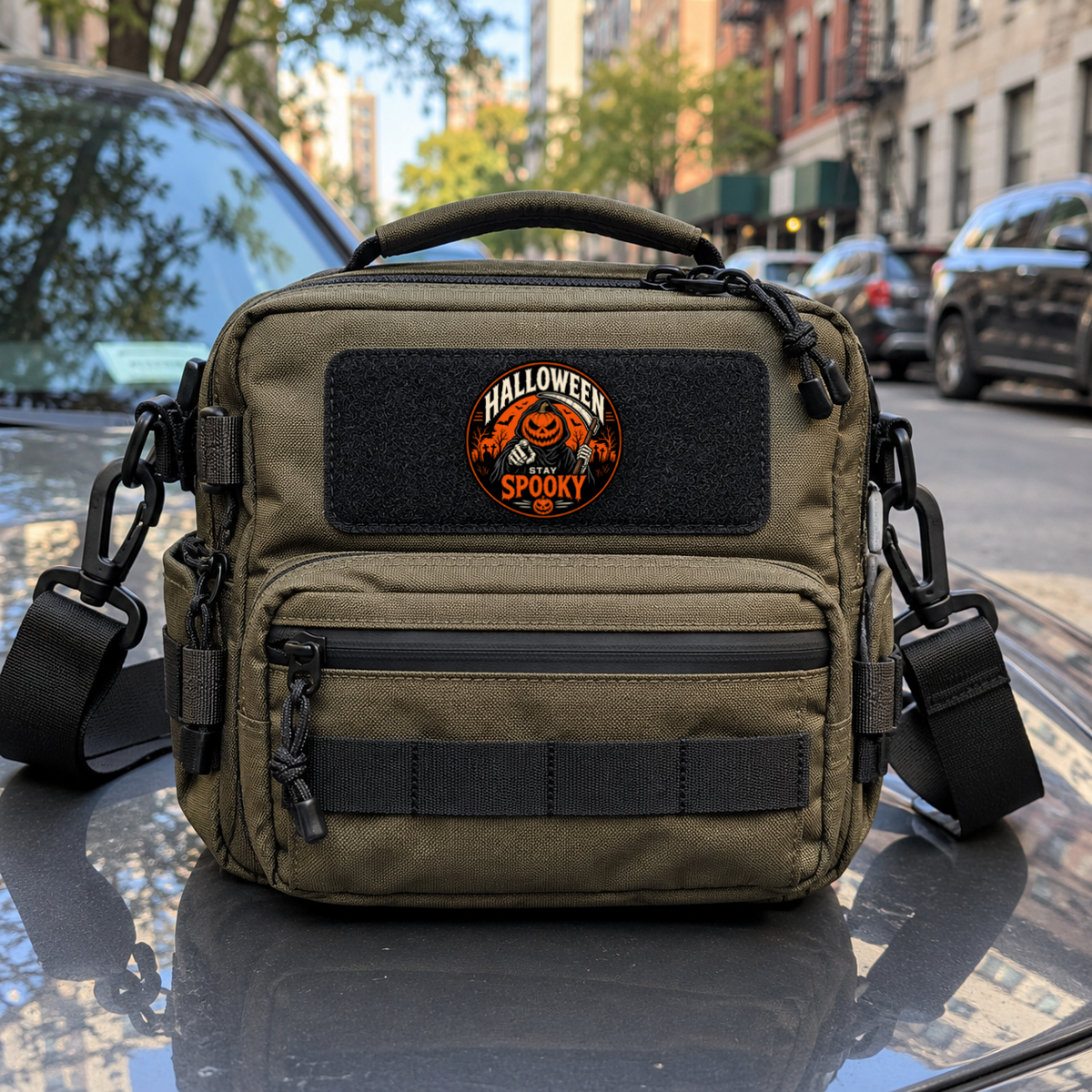 Halloween - Stay Spooky – Leatherette Morale Patch — in use