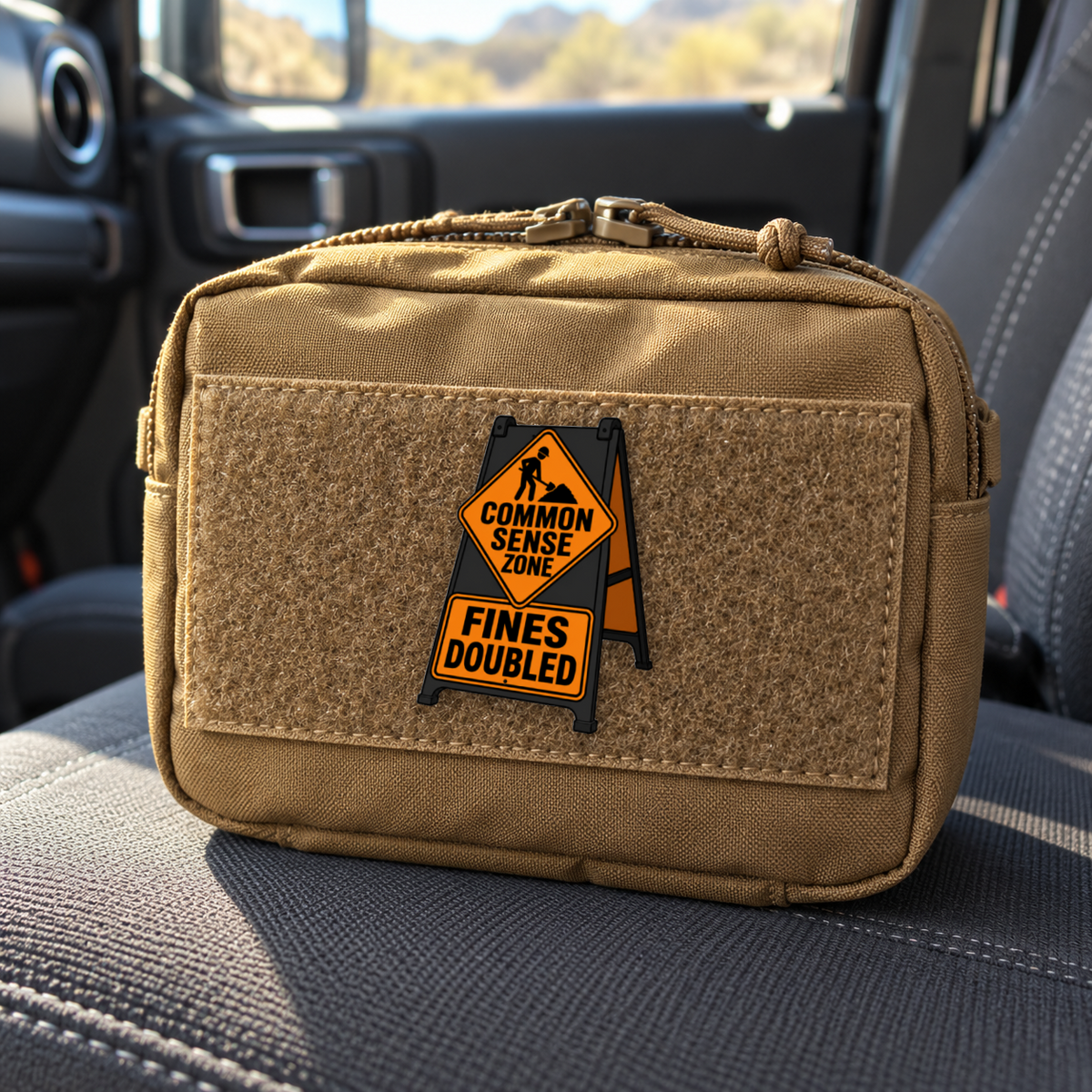 Common Sense Zone – Fines Doubled Folding – Leatherette Morale Patch — in use