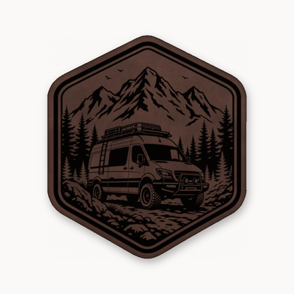 Overlanding Van Life – Leatherette Morale Patch — Classic Light Brown