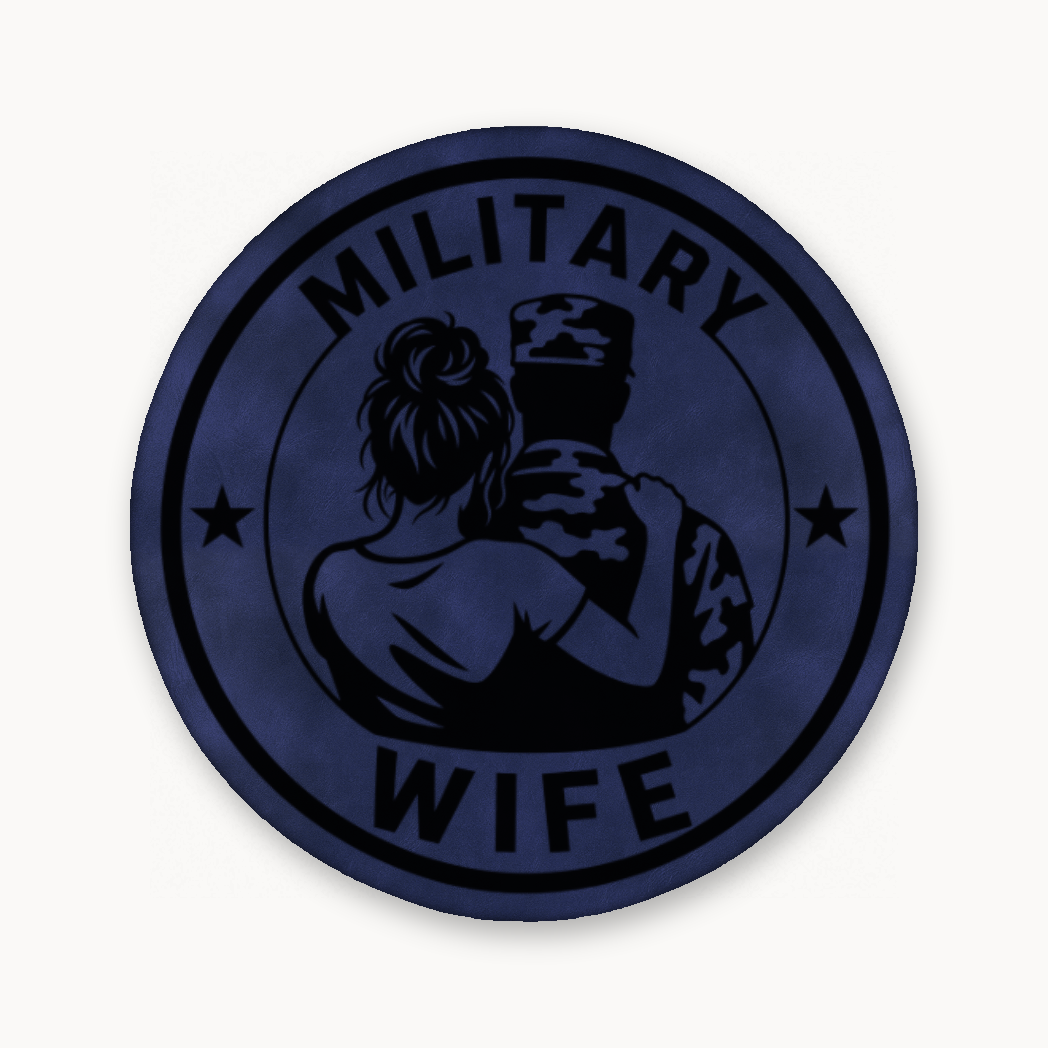 Military Wife – Soldier Emblem – Leatherette Morale Patch — Dark Saddle Blue