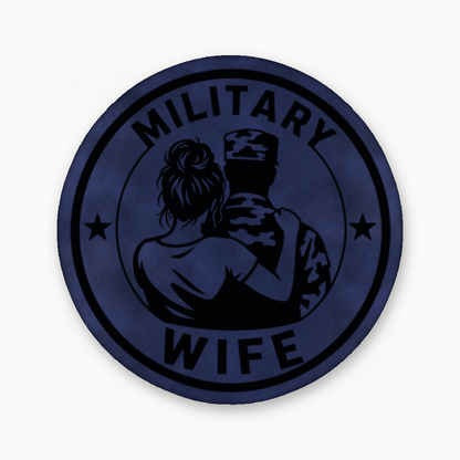 Military Wife – Soldier Emblem – Leatherette Morale Patch — Dark Saddle Blue