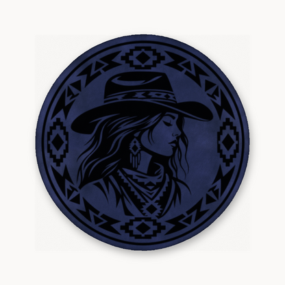 Western Tribal Cowgirl – Leatherette Morale Patch — Dark Saddle Blue