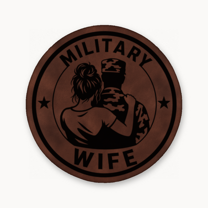 Military Wife – Soldier Emblem – Leatherette Morale Patch — Dark Saddle Brown