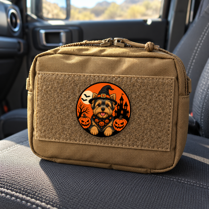 Halloween Yorkie – Leatherette Morale Patch — in use