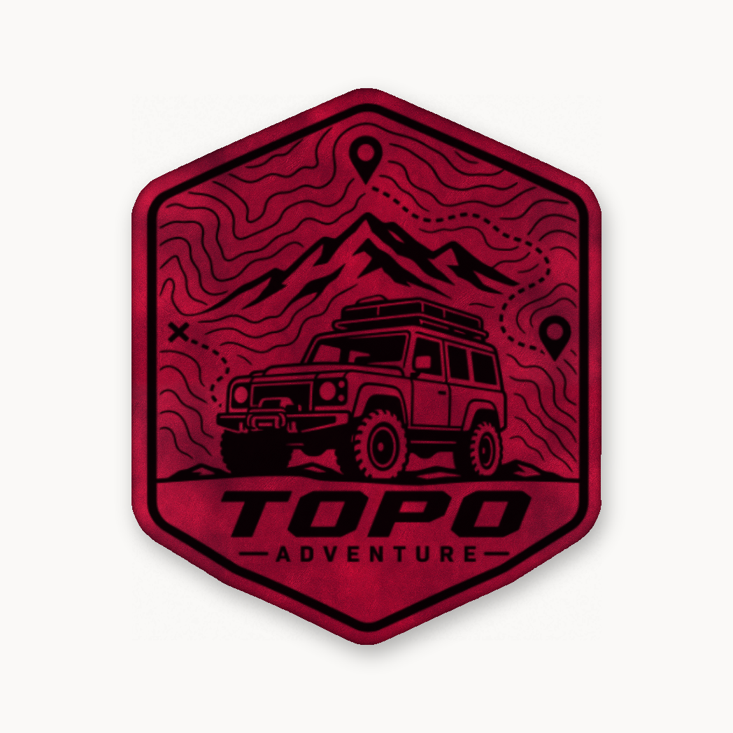 Topo Adventure Badge – Leatherette Morale Patch — Dark Saddle Red