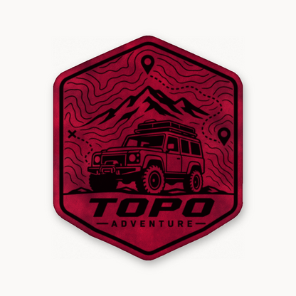 Topo Adventure Badge – Leatherette Morale Patch — Dark Saddle Red