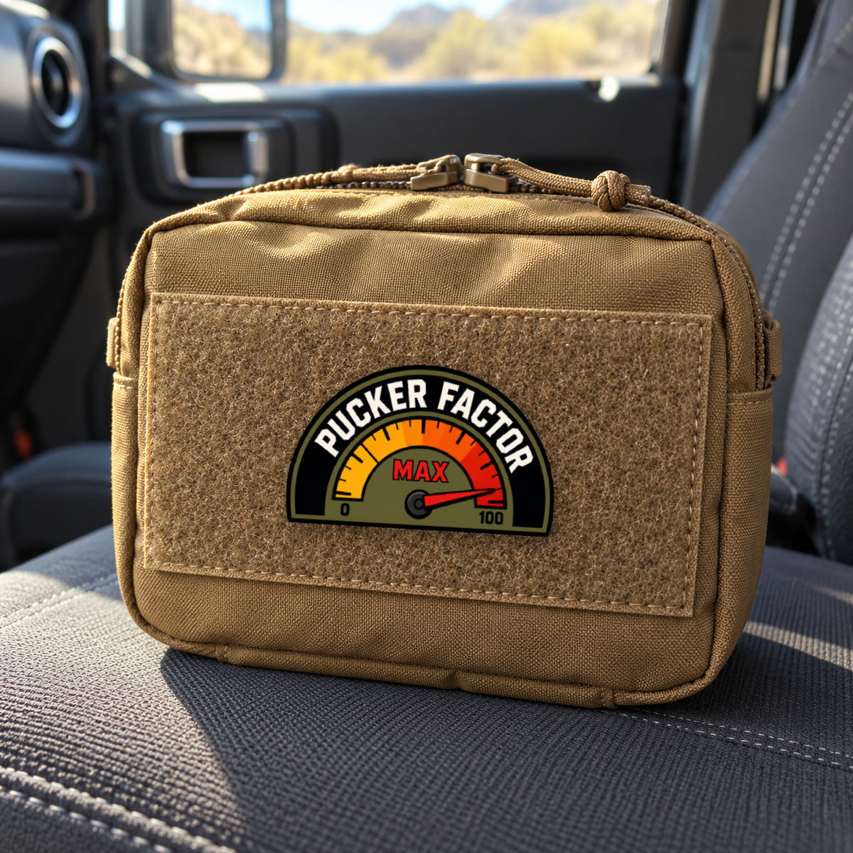 Max Pucker Factor – Leatherette Morale Patch — in use