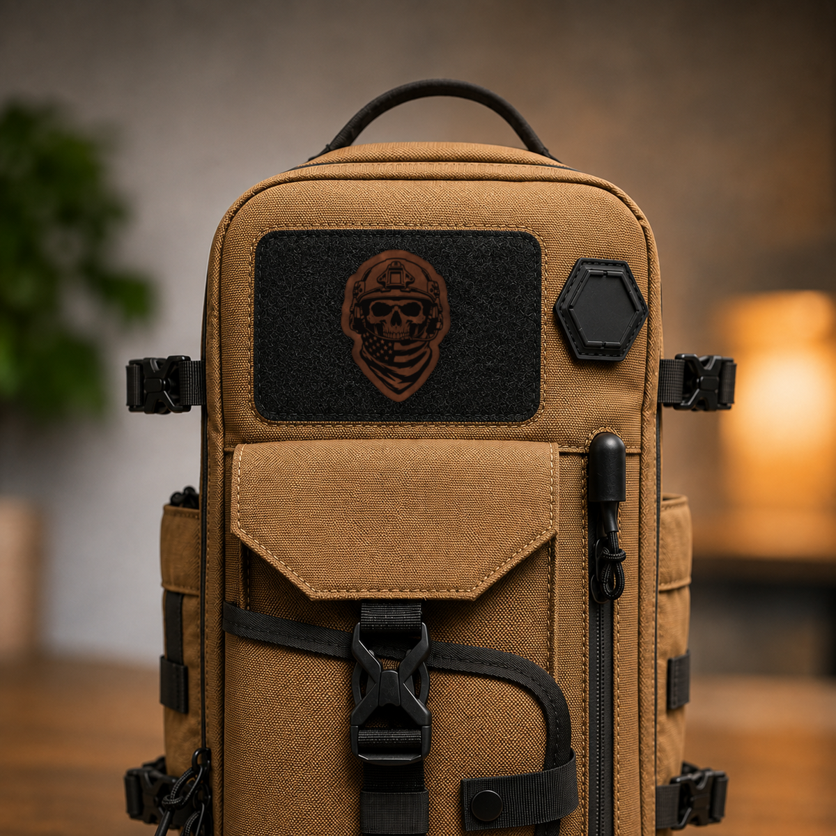 American Tactical Skull Operator – Leatherette Morale Patch — in use