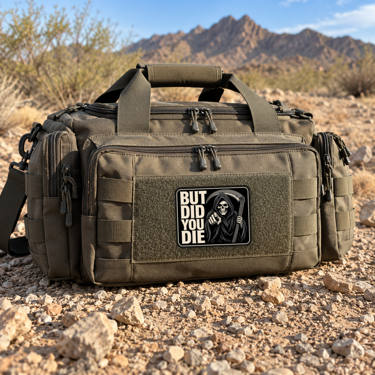 But Did You Die Reaper – Leatherette Morale Patch — in use